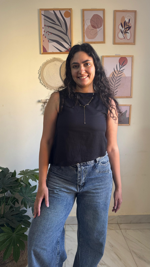 Black Round Hem Top