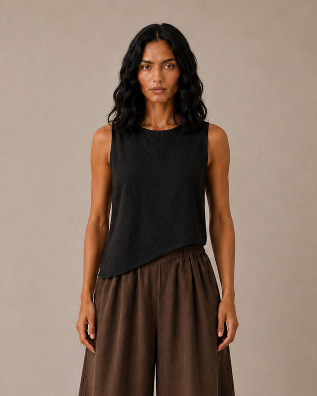 Black Round Hem Top